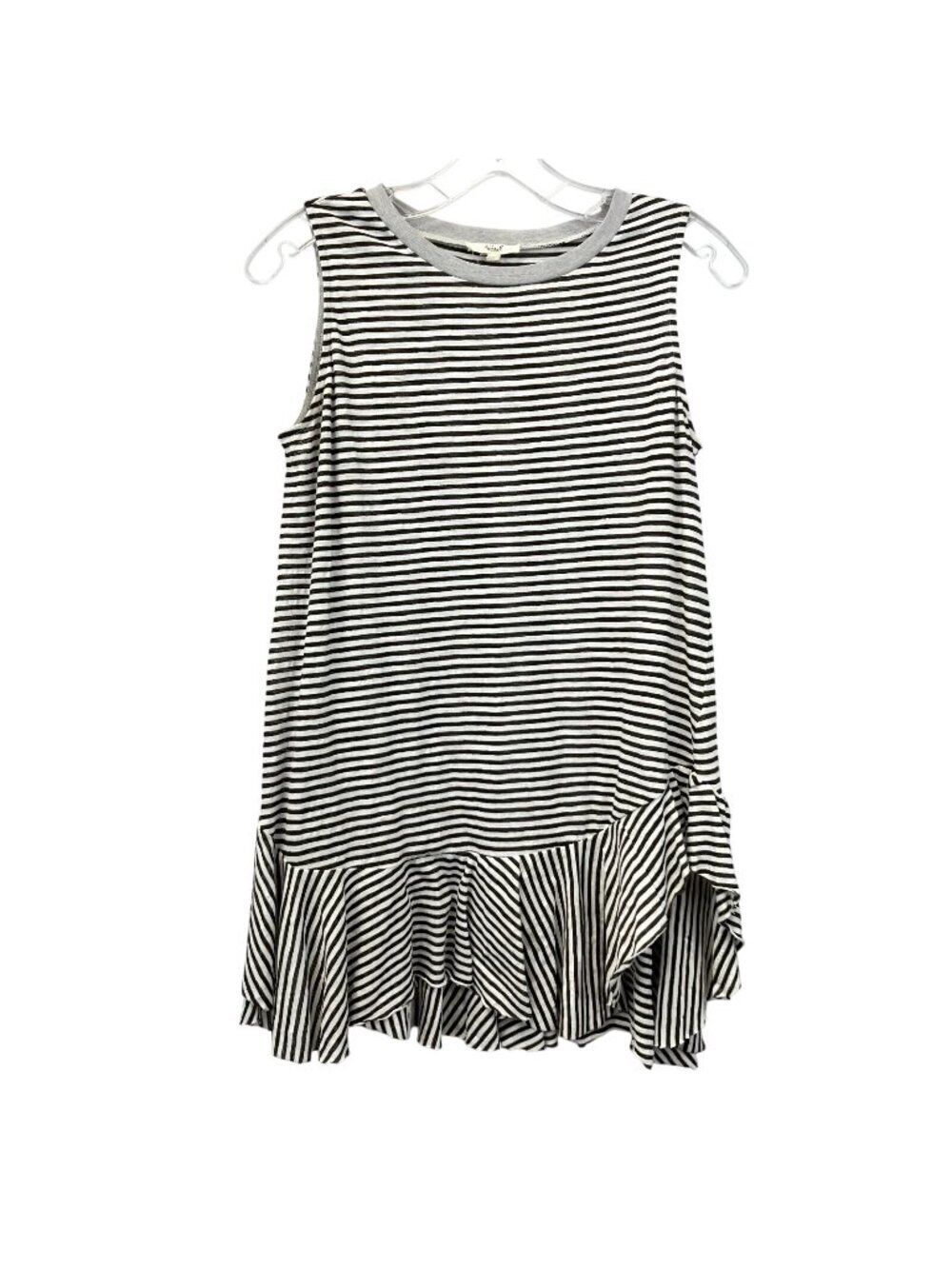 Easel Womens Multicolor Striped Top Sleeveless Round Neck Ruffle Hem Size Small